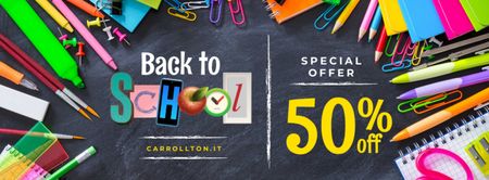 Back to School Sale Stationery on Blackboard Facebook cover Design Template