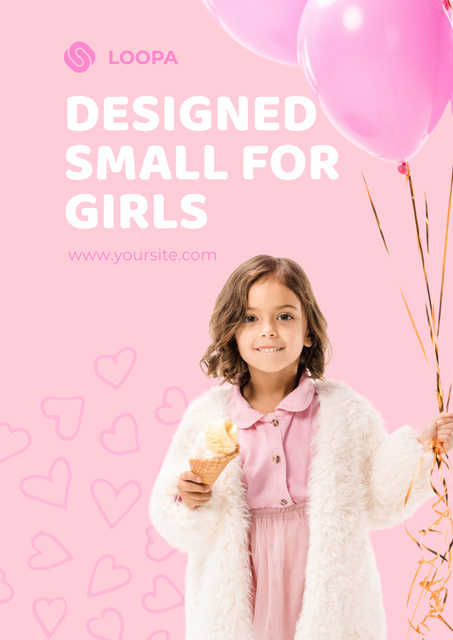 Girl with Balloons in Cute Dress Poster A3 Modelo de Design