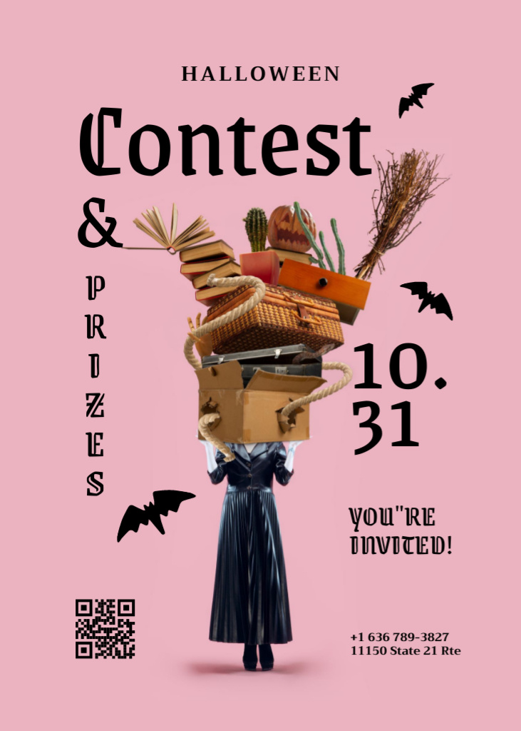 Halloween Contest Announcement with Bats Invitation Design Template