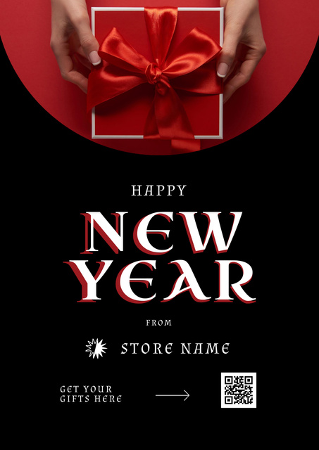 New Year Sale Offer with Elegant Red Gift Poster Tasarım Şablonu