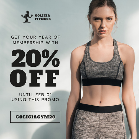 Gym Membership Offer with Athletic girl Instagram Design Template