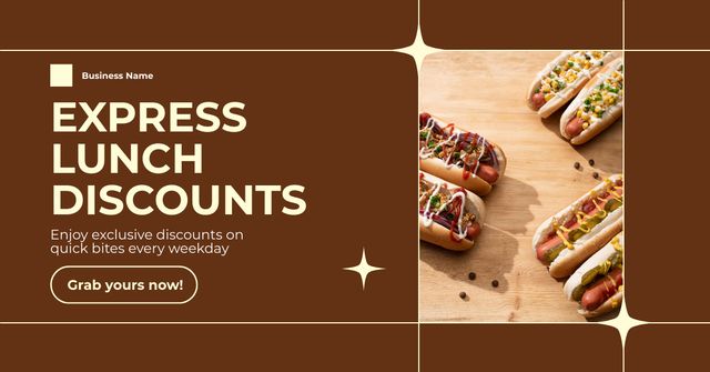 Designvorlage Offer of Discount on Express Lunch with Hot Dogs für Facebook AD