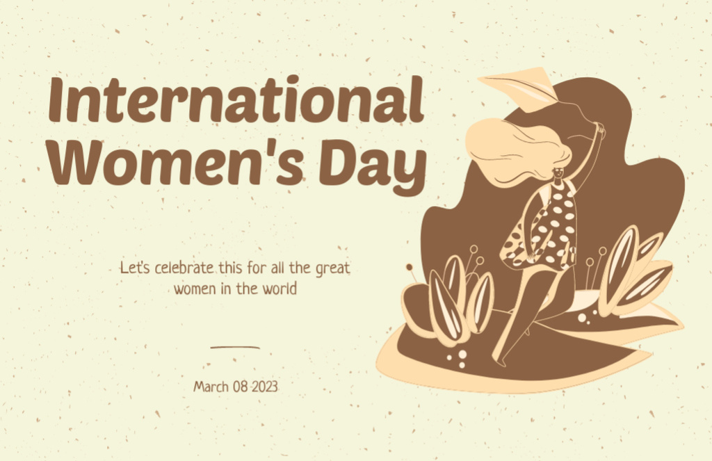 International Women's Day Greeting with Creative Sketch Illustration Thank You Card 5.5x8.5in – шаблон для дизайна