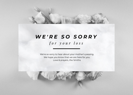 Black and White Condolence Messages with Flowers Postcard 5x7in Design Template
