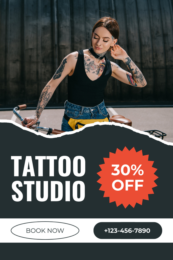 Modèle de visuel Artistic Tattoo Studio With Discount And Booking Offer - Pinterest