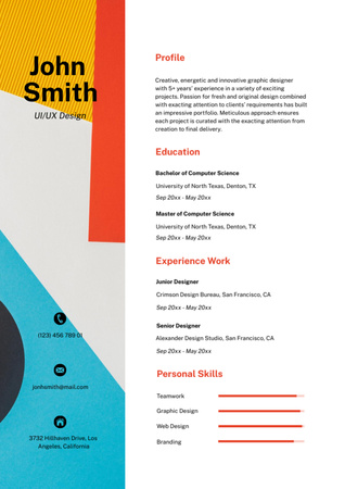 UI/UX Designer Skills And Work Experience Resume – шаблон для дизайна