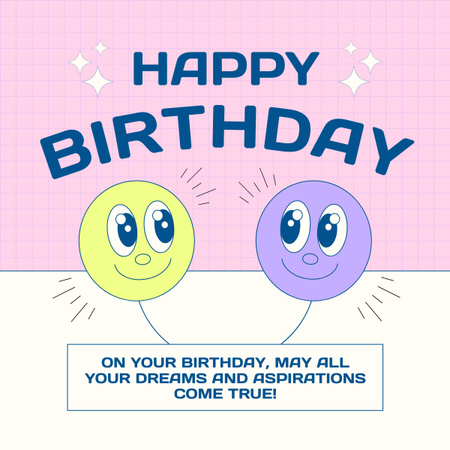 Birthday Wishes with Cute Simple Characters LinkedIn post Design Template