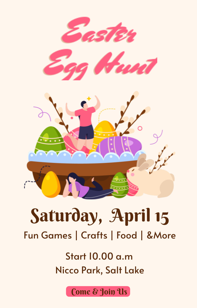 Easter Egg Hunt Announcement with Bright Illustration Invitation 4.6x7.2in Πρότυπο σχεδίασης