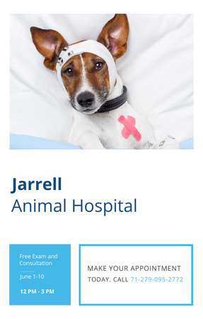 Template di design Annuncio di un ospedale per animali con un cane ferito Invitation 4.6x7.2in