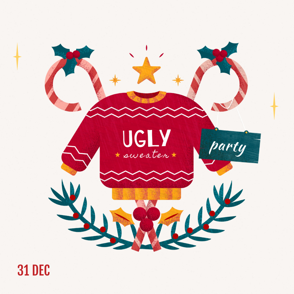 Seasonal Sale Christmas Sweater in Red Instagramデザインテンプレート