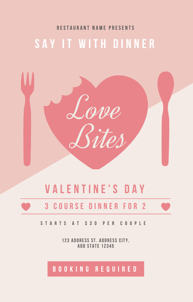 Valentine's Day Affordable Dinner For Lovers Invitation 4.6x7.2inデザインテンプレート