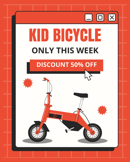 Kids' Bicycles Weekly Discount Ad on Red Instagram Post Verticalデザインテンプレート