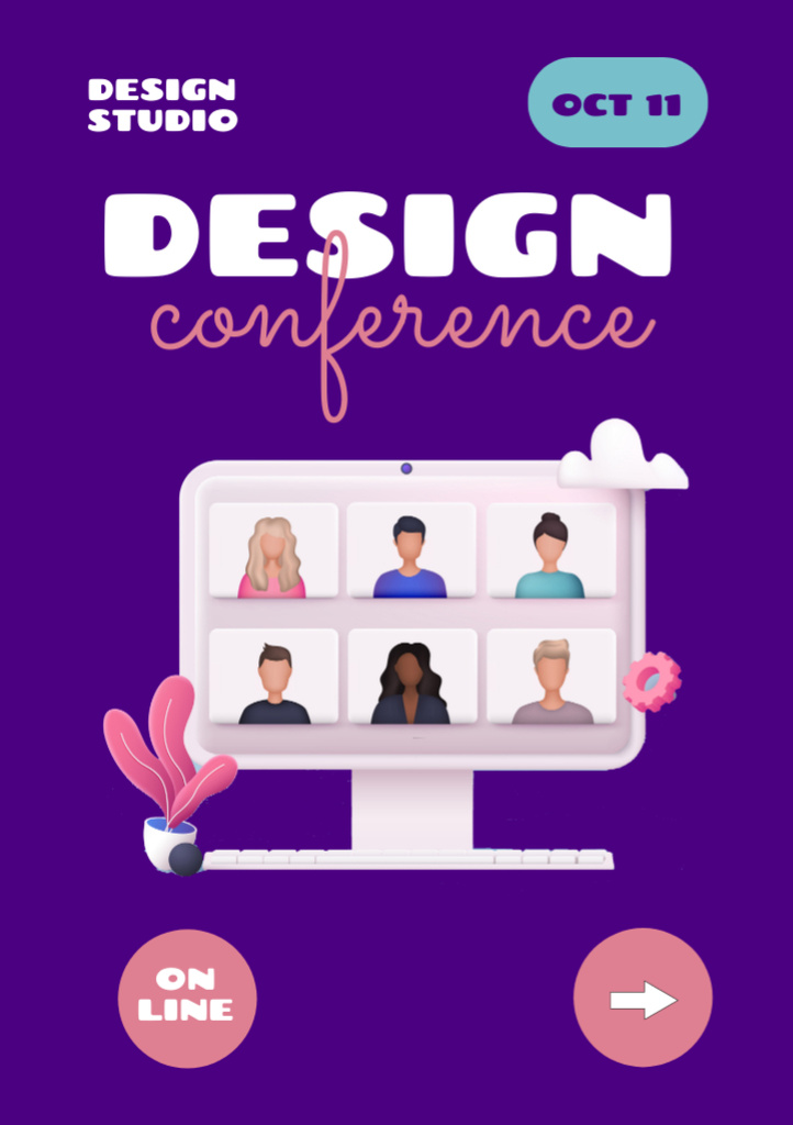 People on Online Design Conference Flyer A7デザインテンプレート