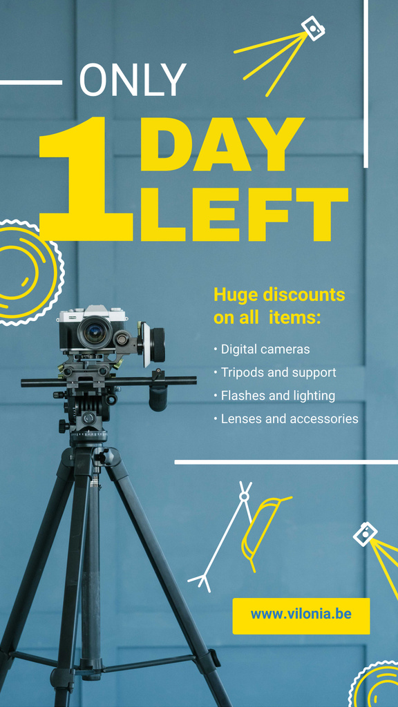 Designvorlage Photography Supplies Offer Camera on Tripod für Instagram Story