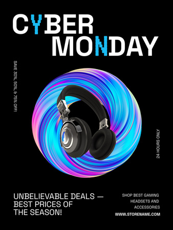 Plantilla de diseño de Oferta de auriculares en Cyber Monday Poster US 