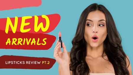 Cosmetics Promotion Woman Holding Lipstick Youtube Thumbnail Design Template