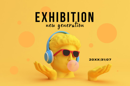 Exhibition Announcement with Sculpture in Sunglasses Flyer 4x6in Horizontal Design Template