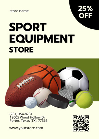 Template di design Annuncio del negozio di attrezzature sportive con set di palline Flayer