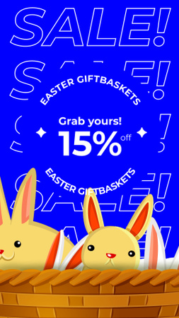 Designvorlage Geschenkekörbe für Ostern mit Rabatt und Hasen für Instagram Video Story