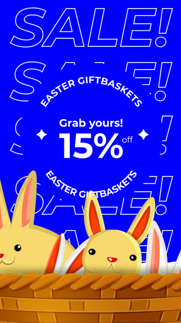 Designvorlage Giftsbaskets For Easter With Discount And Bunnies für Instagram Video Story