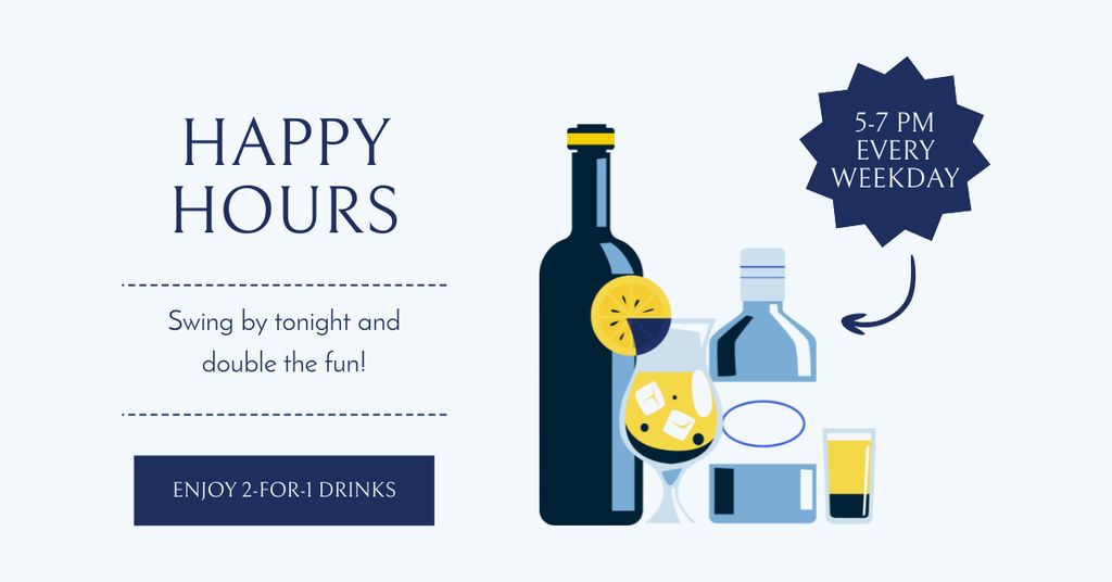 Happy Hour Announcement Every Weekday for Alcoholic Drinks Facebook AD Tasarım Şablonu