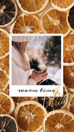 Winter Inspiration with Girl holding Warm Drink Instagram Story Design Template