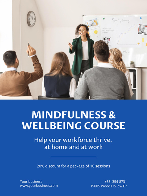 Mindfullness and Wellbeing Course Offer on Blue Poster 36x48in Πρότυπο σχεδίασης