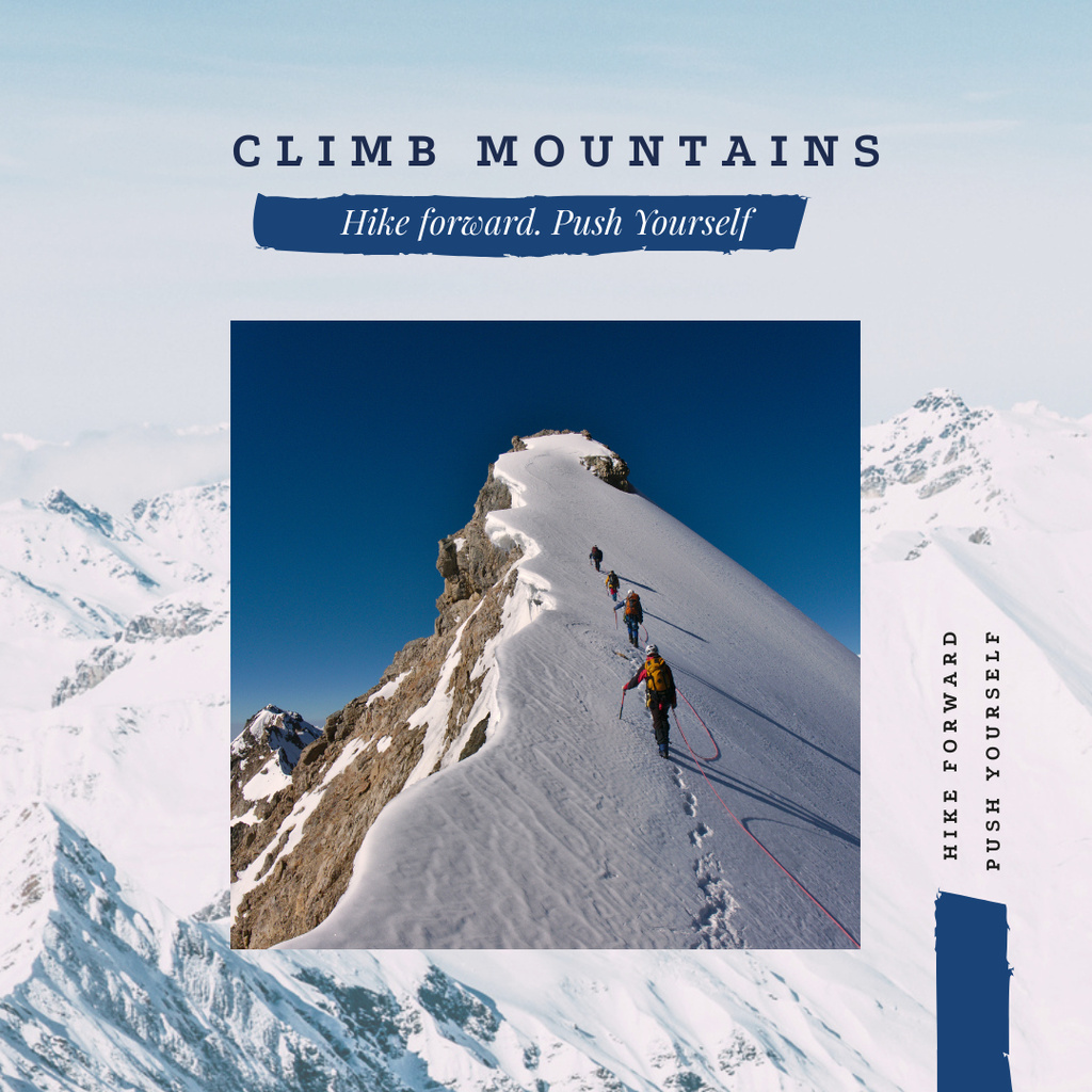 Climbers walking on snowy peak Instagram Šablona návrhu