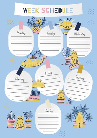 Week Schedule Planner with Funny Cats Schedule Plannerデザインテンプレート