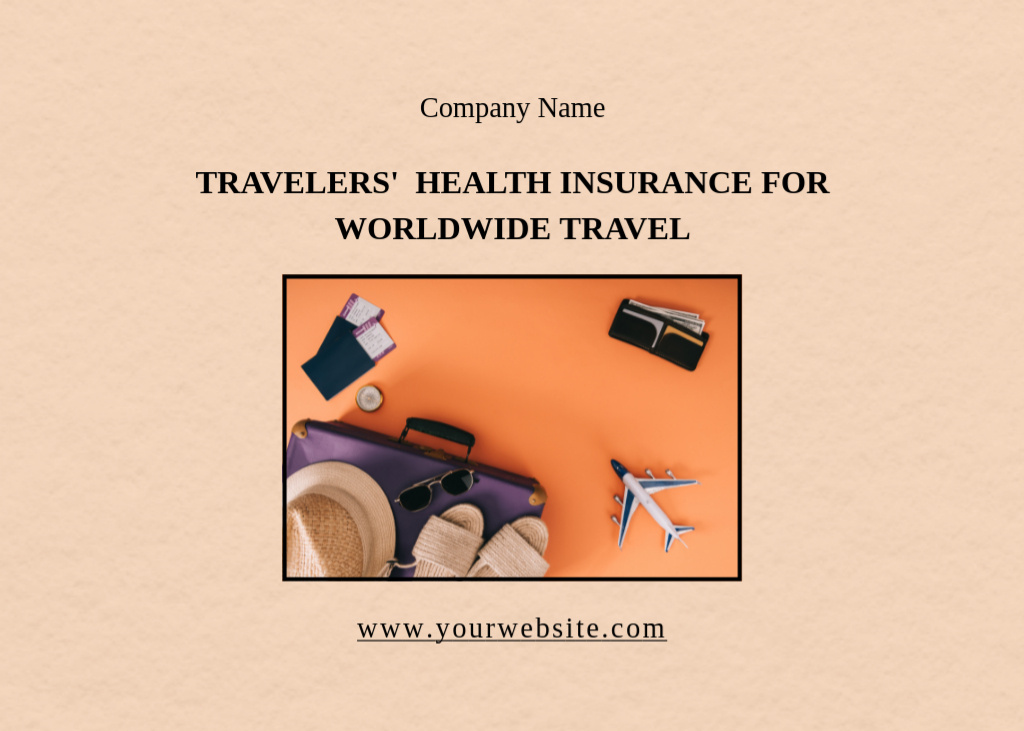 Travel Insurance Proposition for Vacation on Beige Flyer 5x7in Horizontal Design Template