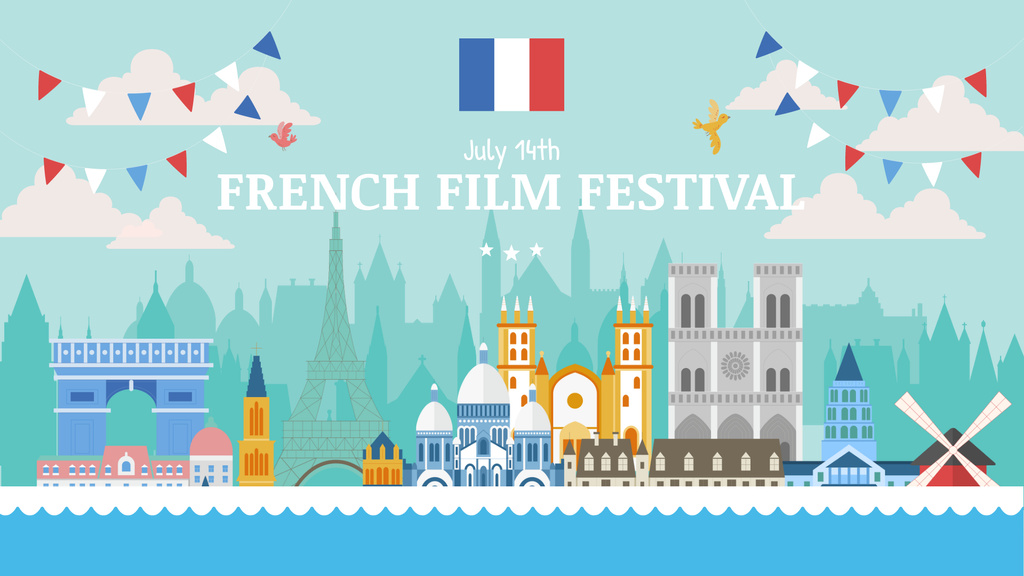 Plantilla de diseño de France famous travelling spots for film festival FB event cover 
