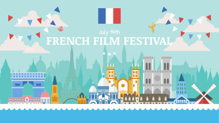 France famous travelling spots for film festival FB event cover Design Template