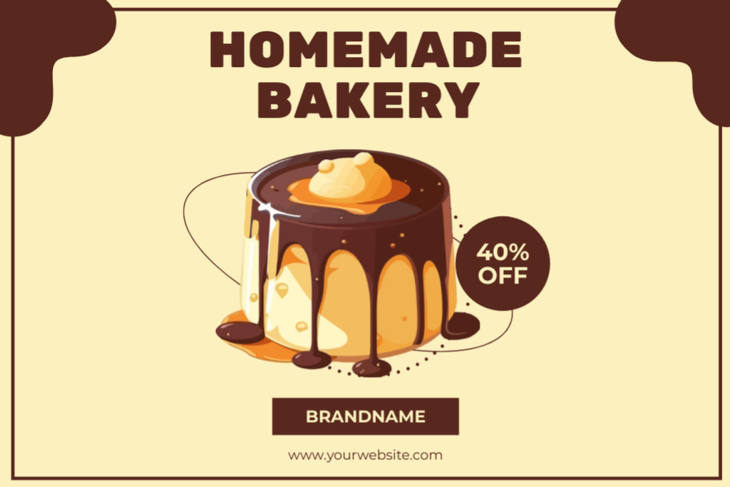 Homemade Cakes and Bakery Tag on Yellow Label Design Template