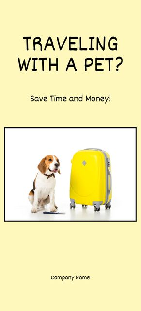 Beagle Dog Sitting near Yellow Suitcase Flyer 3.75x8.25in Design Template
