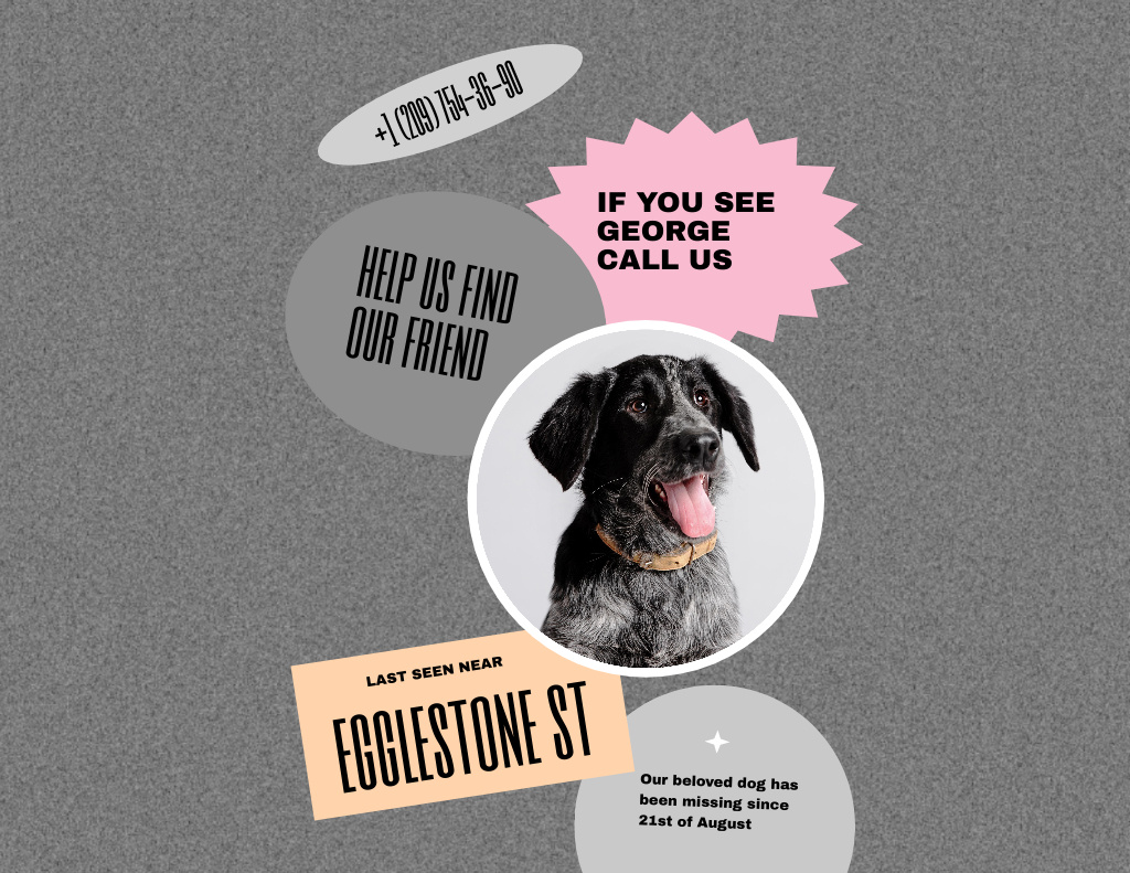 Lost Dog Announcement with Cute Dog Flyer 8.5x11in Horizontal Modelo de Design