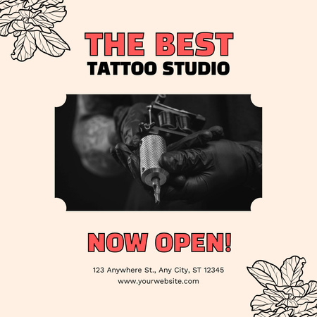 Designvorlage Ankündigung der Eröffnung des besten Tattoo-Studios für Instagram