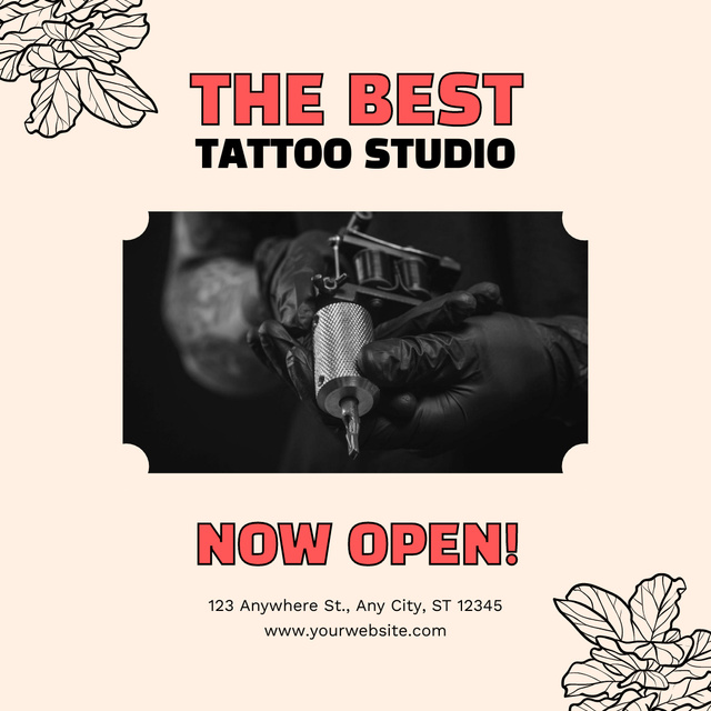 Ontwerpsjabloon van Instagram van Best Tattoo Studio Opening Announcement