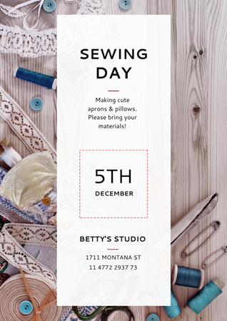 Sewing day event with needlework tools Flyer A4 Design Template