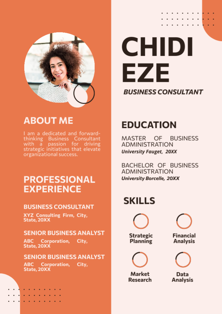 Template di design Business Consultant Skills and Experience Resume