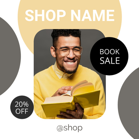 A Man Reading A Yellow-Covered Book Instagram Design Template