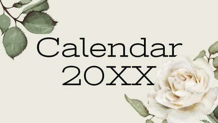 Fehér rózsa gyönyörű illusztrációja Calendar tervezősablon