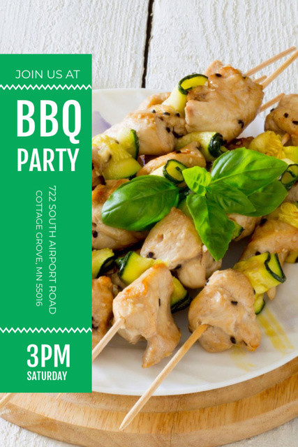 BBQ Party Grilled Chicken on Skewers Flyer 4x6in Design Template
