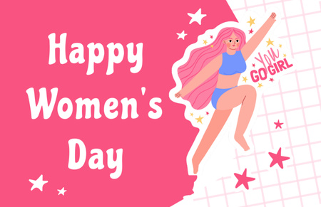 Illustration of Inspired Woman on Women's Day Thank You Card 5.5x8.5in Design Template