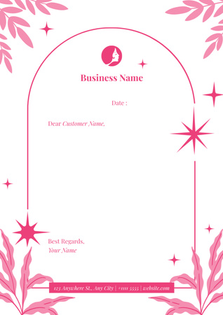 Letter to Customer with Illustration of Pink Leaves Letterhead Design Template