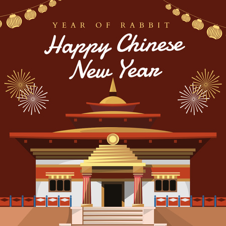 Cute Chinese New Year Greeting Instagram Design Template