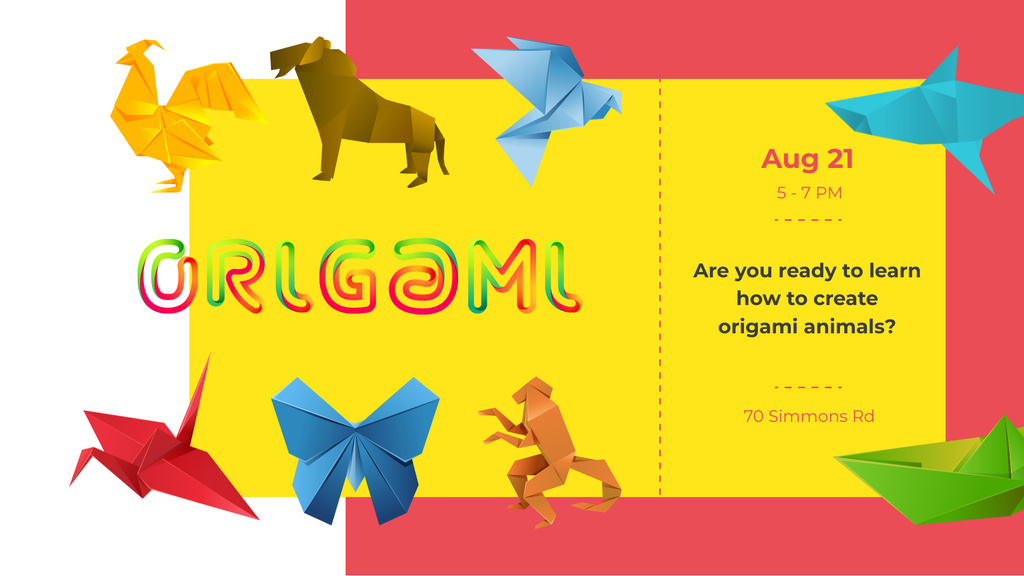 Origami Classes invitation with Animals Paper Figures FB event cover Tasarım Şablonu