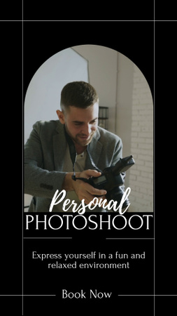 Designvorlage Persönliches Fotoshooting-Angebot mit Buchung und Professionalität für Instagram Video Story