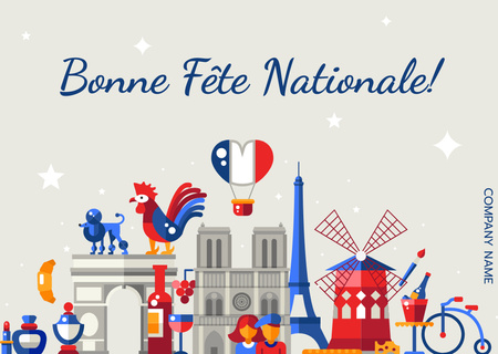 Bastille Day Of French National Day  Card Design Template