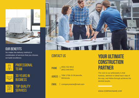 Construction Company Advertisement with Professional Architects Brochure Design Template