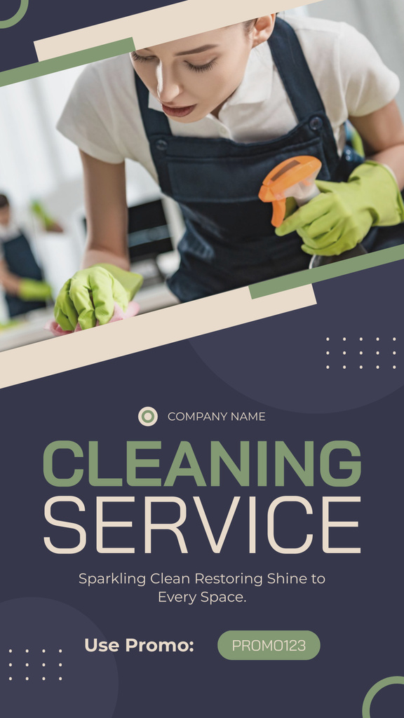 Promo of Cleaning Services with Cleaner in Gloves Instagram Story tervezősablon